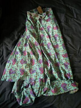 Rhea Costa Mint Green Paisley Maxi Skirt with Pink and Purple Accents